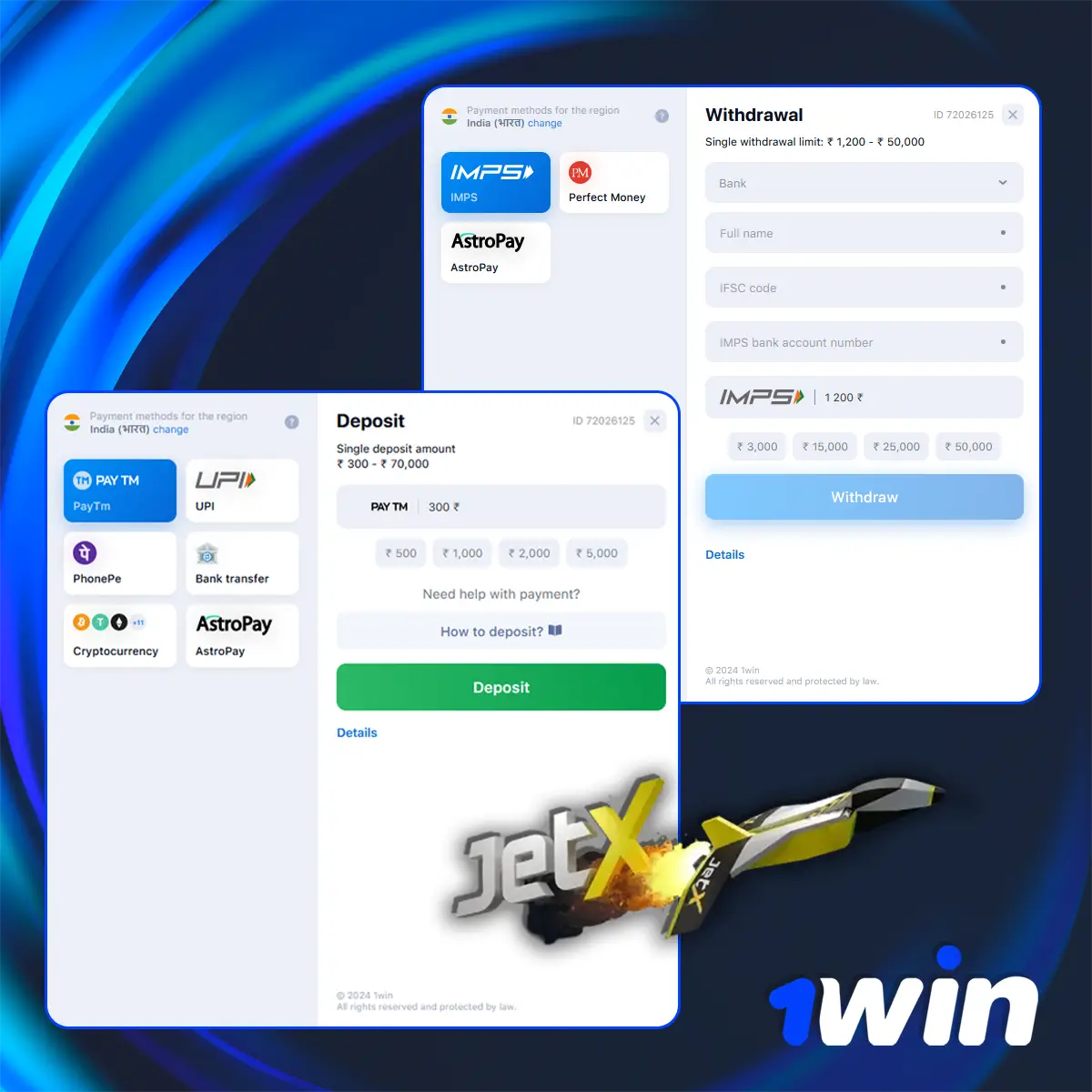 Payment methods 1Win in India
