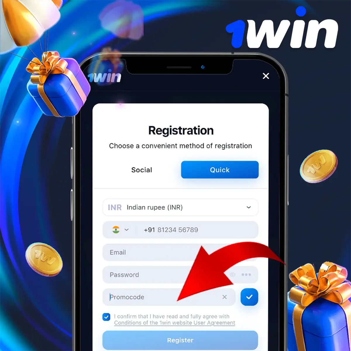 Register 1win account