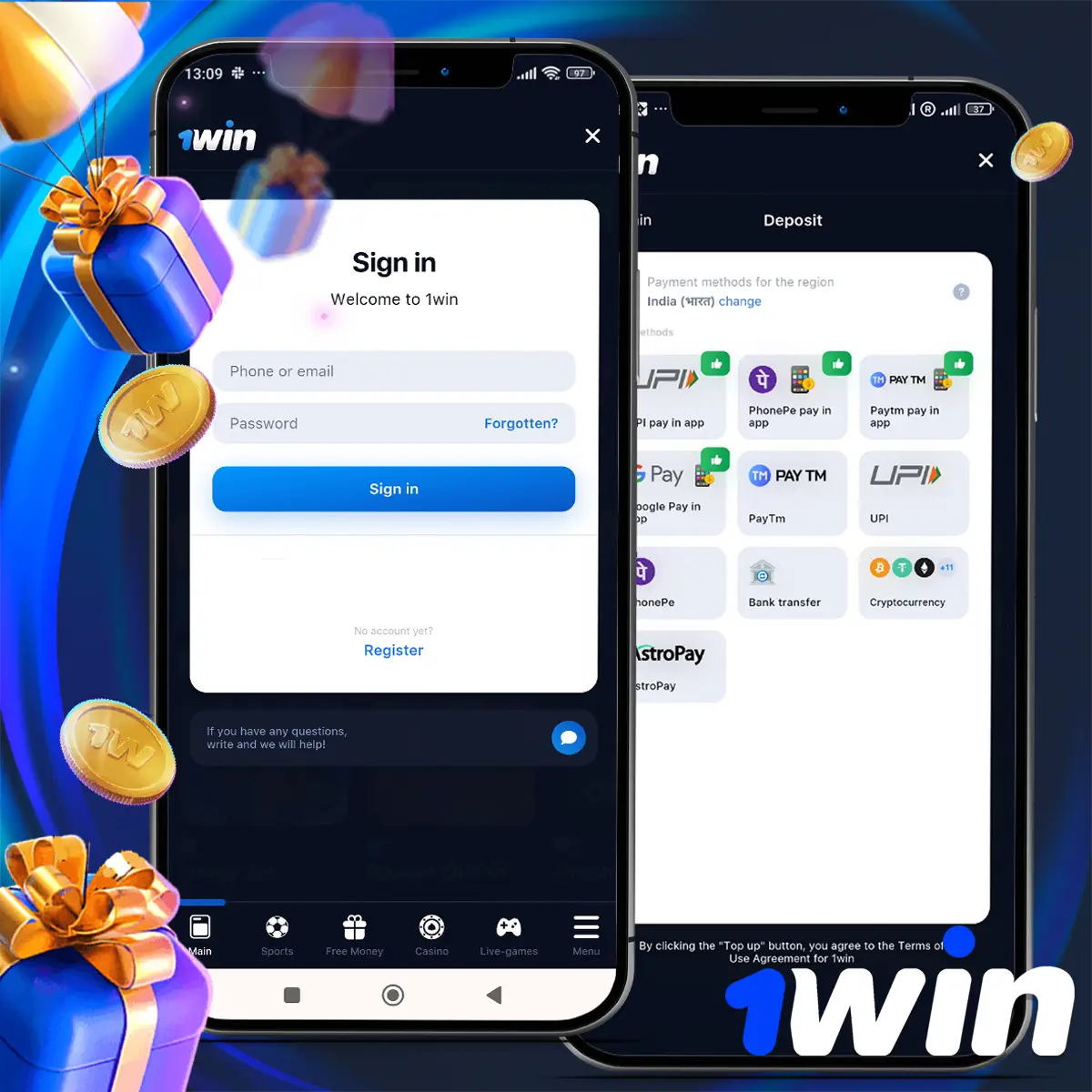 Make the first deposit 1win