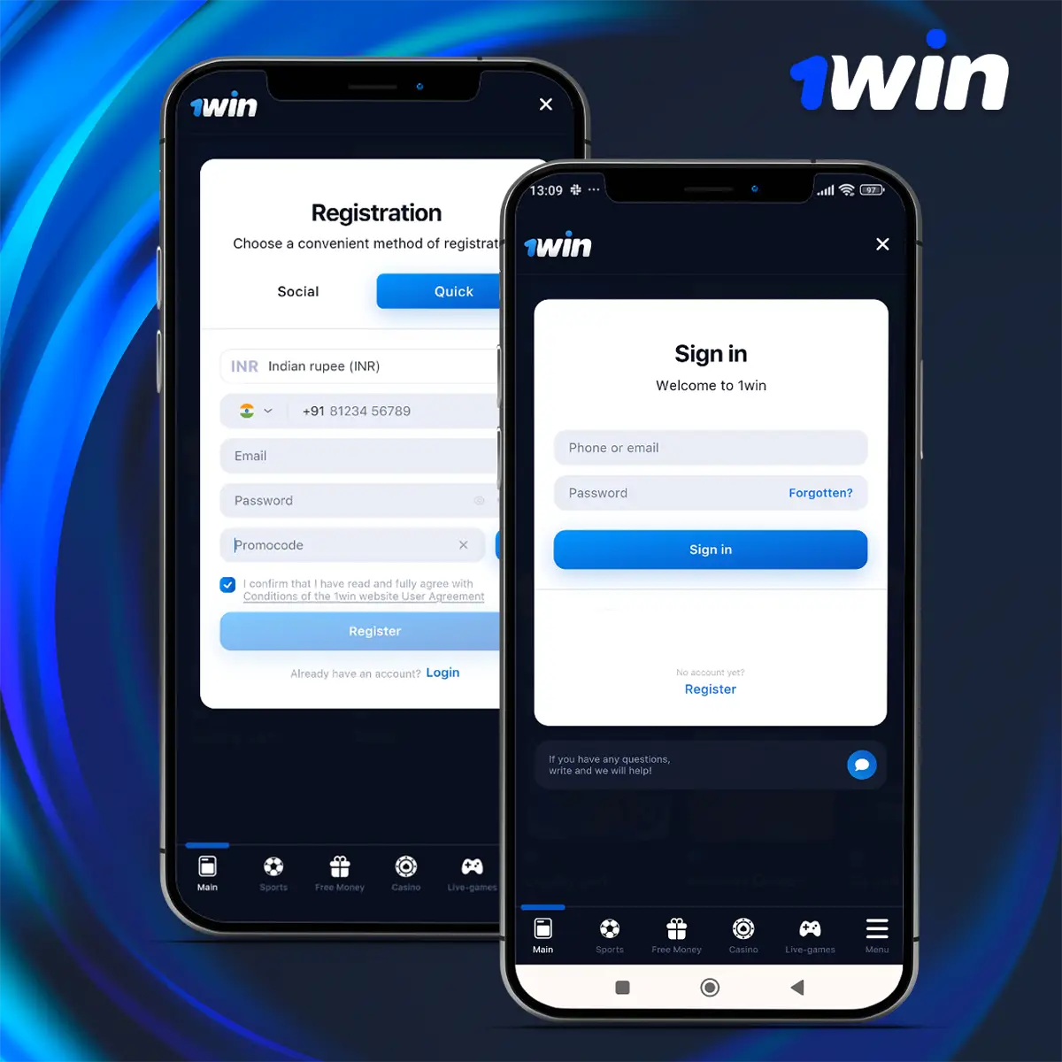 Log in after registration 1win account