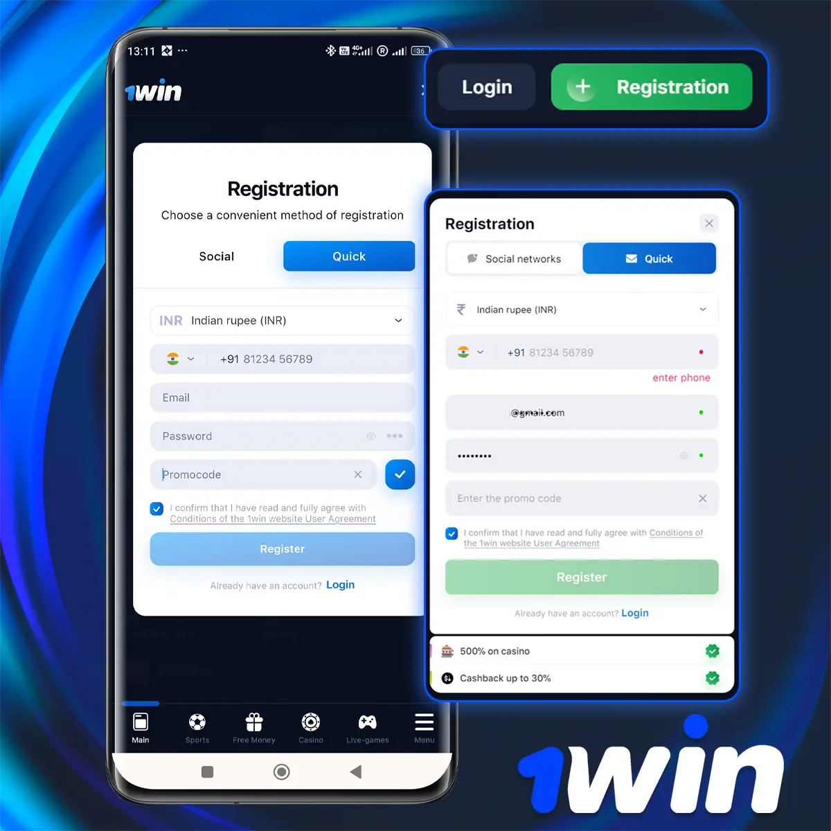 Register on 1Win India App